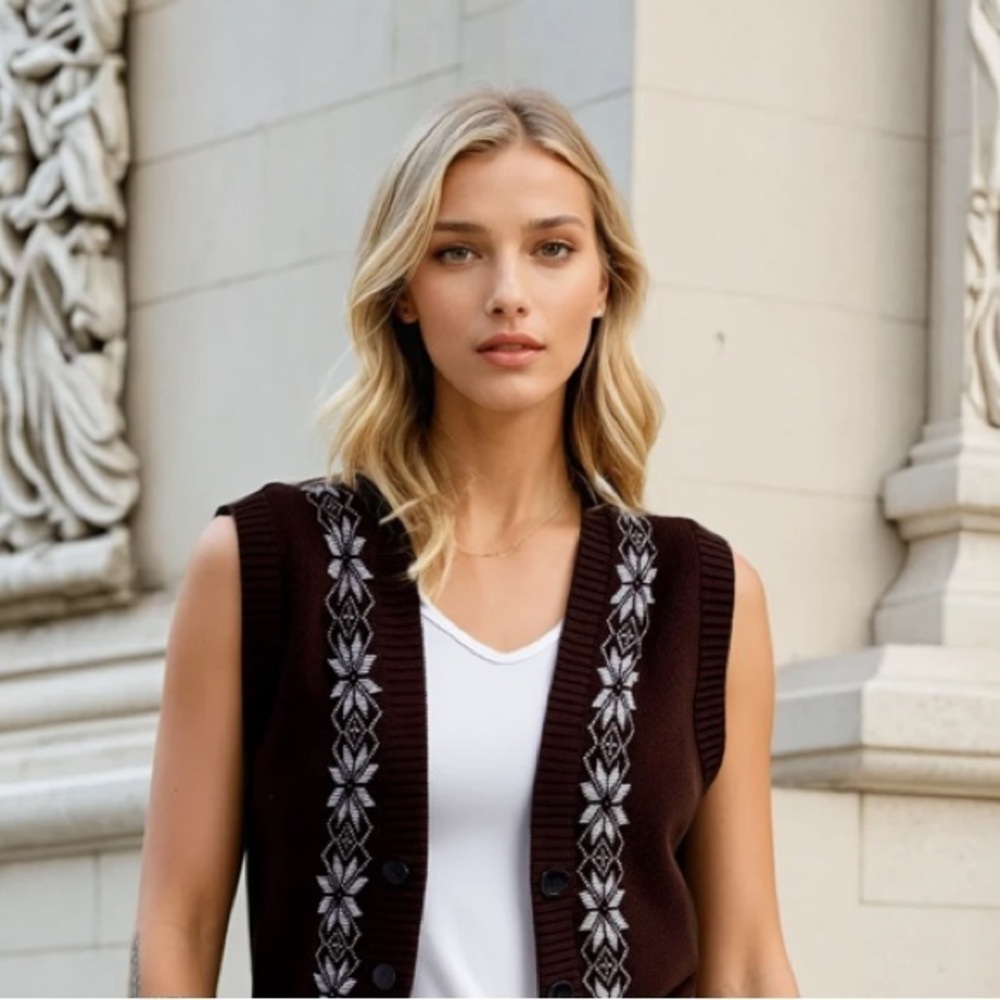 Shein snowflake argyle print acrylic sweater vest l
